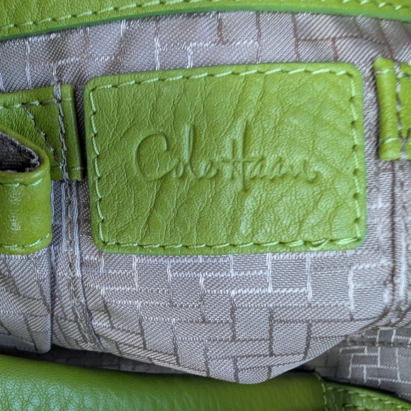 Cole Haan Lime Green Pebbled Leather Hobo Shoulder Bag Tote Silver Tone Hardware - Picture 13 of 16